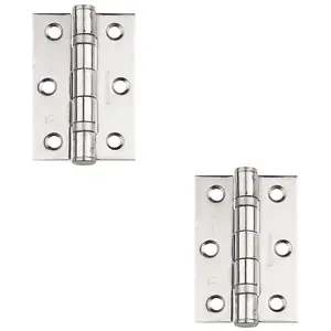 2 PACK - PAIR Grade 7 Heavy Duty Ball Bearing Hinge - 76 x 51mm Bright Stainless Steel