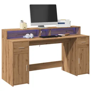 Berkfield Desk with LED Lights Artisian Oak 160x55x91 cm Engineered Wood