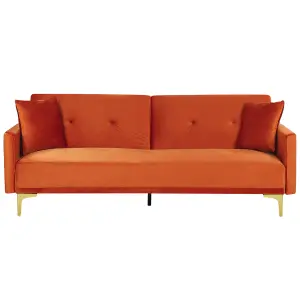 Beliani Retro Sofa Bed LUCAN Orange Velvet