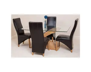 Valencia 160 cm x 90 cm Glass Dining Table and 4 Chairs Dining Set with Lola Brown Leather Chairs