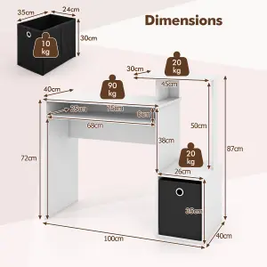 COSTWAY Home Office Computer Desk w/ Pull-out Keyboard Tray 100 x 40 cm Study Table White