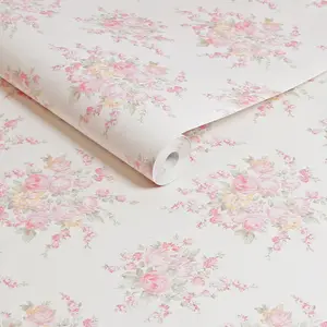 Shabby Chic by Rachel Ashwell Rose Blossom Pink Multi Damask Wallpaper