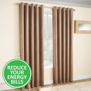 Enhanced Living Vogue Latte Natural 90 x 72 inch (229x183cm) Pair of Eyelet Thermal Noise reducing Dim Out Curtains