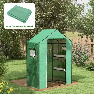 Outsunny PE Greenhouse Cover Replacement with Door and Mesh Windows, Green