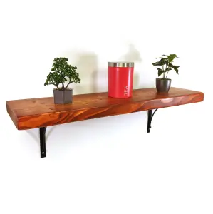 Wooden Rustic Shelf with Bracket BOW Black 170mm 7 inches Teak Length of 60cm