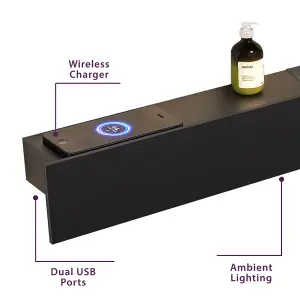 Eve Black Floating Wireless Charging Smart Shelf with LED Lighting (W)800mm