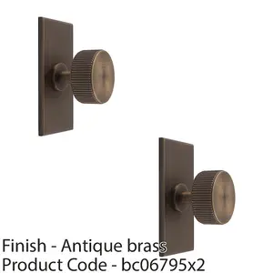 2 PACK - Reeded Radio Cabinet Door Knob & Matching Backplate - Antique Brass 76 x 40mm