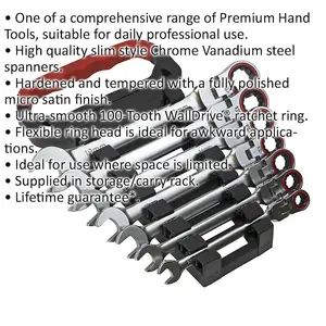 7-Piece Flexible Head Ratchet Spanner Set - 12 Point Metric Sockets for Tight Spaces