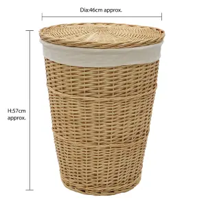 JVL Hand Woven Acacia Round Laundry Willow Basket with Lid, Honey Finish