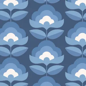 Hoopla Walls Retro Flower Indigo Mix Smooth Matt Wallpaper