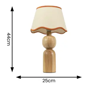 ValueLights Azalea Rustic Wooden Table Lamp with Linen Scallop Rust Trim Edge Shade