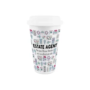 Estate Agent Ceramic Travel Mug - Novelty Realtor Property Sales Gifts/Presents - Double-Walled Insulated Drinks Flask Cup