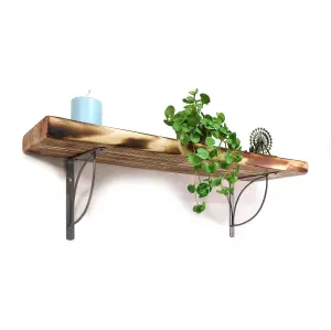 Wooden Rustic Shelf with Bracket TRAMP 220mm 9 inches Burnt Length of 60cm