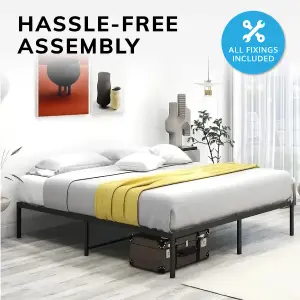 House of Home Double Platform 6ft x 4ft Bed Frame Durable Metal Black Powder Coating