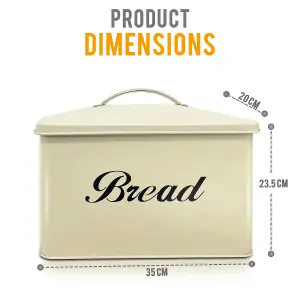 Vintage Style Bread Bin Large Stainless Steel Food Storage Retro Kitchen, Cream