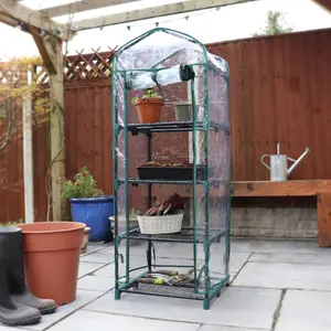 Kingfisher 4 Tier Garden Greenhouse With Roll Up Door Cover 130cm x 50cm x 45cm