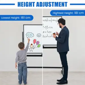 Costway Double Sided Magnetic Whiteboard Adjustable Mobile Revolving Board with Magnets