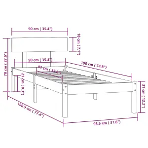 Berkfield Bed Frame White Solid Wood Pine 90x190 cm Single