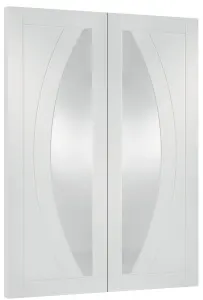 Internal Salerno Pair White Clear Glass Primed Door 1981 x 1524 x 40mm (60")