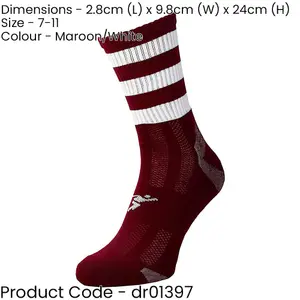 ADULT Size 7-11 Hooped Stripe Football Crew Socks MAROON/WHITE Training Ankle