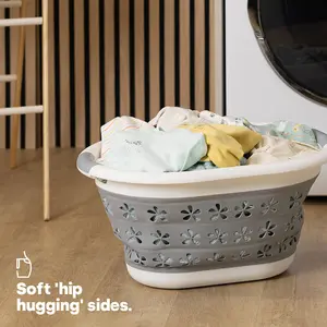 FLORAL FOLDAWAY LAUNDRY BASKET - GREY