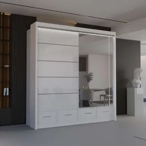 Sliding Wardrobes 4U Bradford Modern High Gloss Sliding Door Wardrobe in 3 Colors & Sizes - (White - W2080mm, H2200mm)