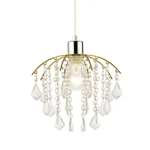 Traditional Waterfall Pendant Shade with Clear Acrylic Droplets and Gold Frame