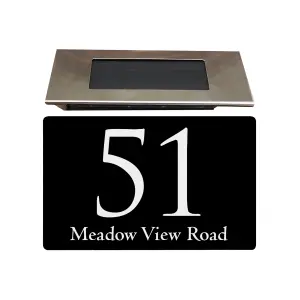 Personalised Aluminium House Plaque with Solar Light Customised with Your House Number and Street Name 160 x 280mm Black