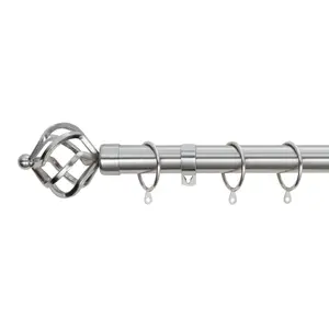 A.Unique Home Twisted Metal Extendable Curtain Pole with Rings and Fittings (25/28mm) - Brushed Steel , 70cm - 120cm  Approx