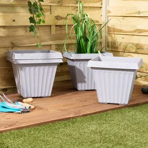 Wham Pack 4 Etruscan 35cm Square Plastic Planter Soft Grey