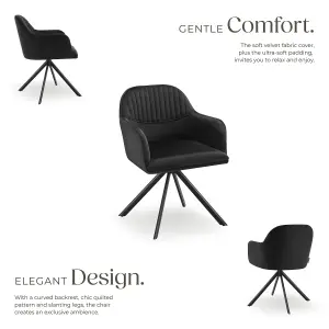 Armchair Lona - 360 swivel, high backrest, plush upholstery, slim steel legs - black/black