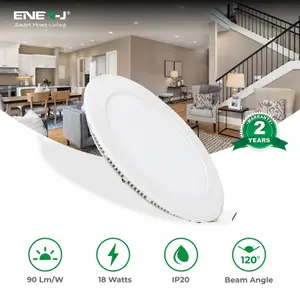 ENER-J 18W Recessed Round LED Mini Panel 220mm diameter (Hole Size 205mm), 90 Lm/Watt, 3000K (Pack of 4)