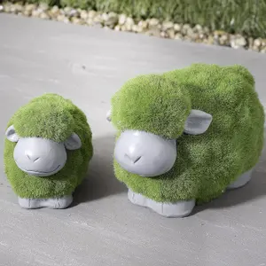 SA Products Green Sheep Ornament Set - Made from Durable Resin - Soft Grass Coat