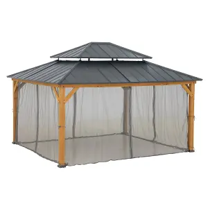 Sunjoy FSC Cedar Wood Gazebo Trivor 450cm x 390cm W/ Netting & Curtain, Anthracite