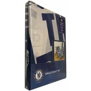 Chelsea FC Official Football Patch Single Duvet And Pillow Case Set Blue/White (One Size)