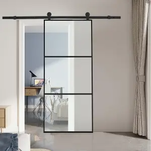 3 Panels Clear Glass Barn Door Interior Sliding Door with 1.83m Hardware Track Kit