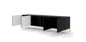 Modern Black Surf TV Cabinet with Gold Legs (W)200cm (H)56cm (D)42cm - Seamless & Sophisticated