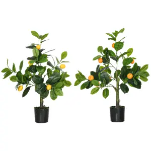 HOMCOM Set of 2 Potted Artificial Plants, Indoor Tabletop Fruit Trees, 60cm