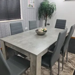 Grey Dining Table and 6 Chairs Stone Grey Effect Kitchen Dining Set for 6