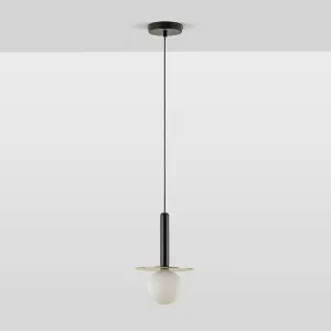 houseof Brass Plate and Frosted Shade Opal Ball Pendant Ceiling Light - Charcoal Grey Black