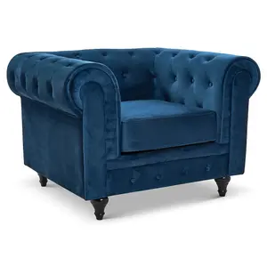 Velvet Chesterfield Arm Chair - Navy Blue