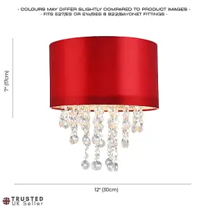 Modern Red Satin Fabric Pendant Light Shade with Transparent Acrylic Droplets