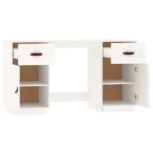 Berkfield Desk with Cabinets White 135x50x75 cm Solid Wood Pine