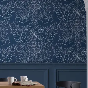 Laura Ashley Silchester Blue Contemporary Smooth Wallpaper