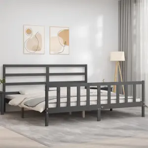 Berkfield Bed Frame with Headboard Grey 200x200 cm Solid Wood