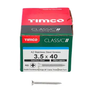 TIMCO Classic Multi-Purpose Countersunk A2 Stainless Steel Woodcrews - 3.5 x 40 (200pcs)