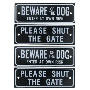 Four Garden Gate Signs - 'Beware of Dog' & 'Shut the Gate' Dog Warning Sign