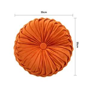 Orange Round Velvet Throw Pillow Sofa Cushion Decorative  35cm