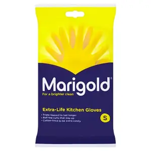 Marigold Extra Life Yellow Cotton Lined Anti Slip Rubber Gloves Small Pack of 6