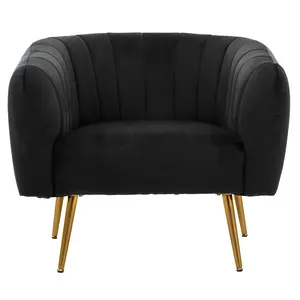 Interiors by Premier Practical Black Velvet Chair with Gold Finish Legs, Back & Armrest Dining Chair, Easy to Clean Armchair